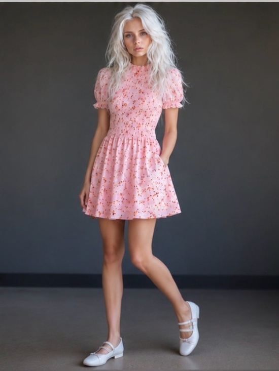Scoop Dresses & Skirts - Scoop Pink Floral Smocked Puff Sleeve Mini Dress Large NWT